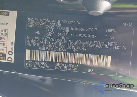 2018 Toyota 4Runner Sr5 from USA, damaged, VIN JTEBU5JR6J5542341